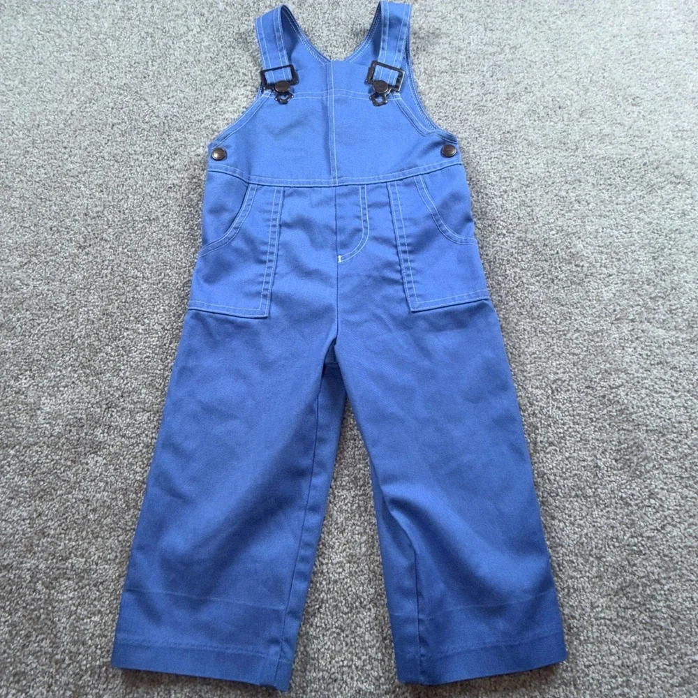 Vintage Carters 2T Blue Overalls Made in USA Bibs Contrast Stitch T281